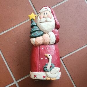 Handcrafted Santa Figurine with Goose - Red and Green Gooseberry Patch Brand